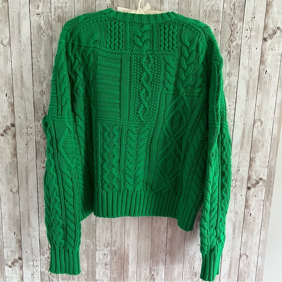 Ralph Lauren Green Cable Knit Patriotic Flag Sweater Preppy New Medium - Picture 2 of 4
